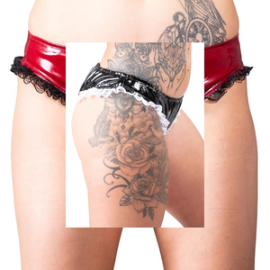Culottes hipster en nylon rouge pour femmes, taille mi-haute, sans couture, avec bordure en dentelle, couleur unie sexy - Product Image 4