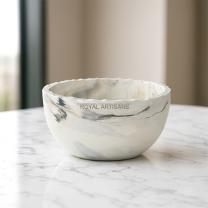 Bol à salade en résine effet marbre bleu blanc de luxe avec serveurs assortis cadeaux de cuisine décoratifs faits à la main - Product Image 5