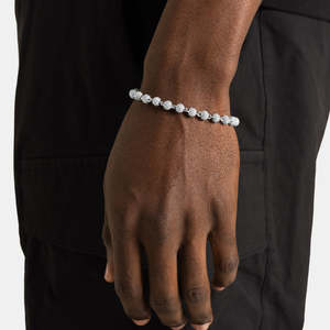 925 Sterling Silver Iced Ball Tennis <b>Bracelet</b> Micro Pave Round <b>Bead</b> <b>Bracelet</b> Luxury Adjustable <b>Bracelet</b> for <b>Men</b> Women - Product Image 2