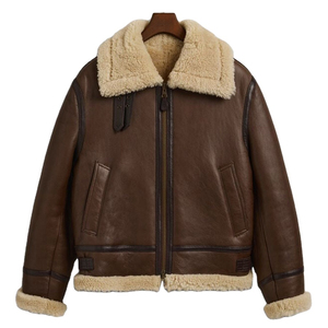 Chaquetas de Cuero de Piel de Oveja Personalizadas Casuales para Hombre, Chaqueta Bomber de Piel de Oveja Genuina, Chaqueta de Estilo Urbano - Product Image 3