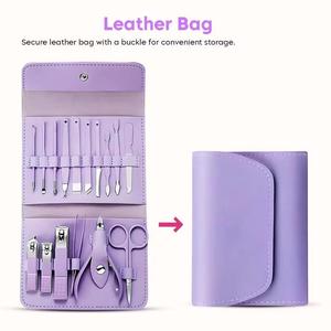 Kit de manucure et pédicure violet avec outils en acier inoxydable, accessoires portables pour adultes, idéal pour les voyages - Product Image 4