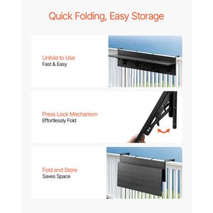 <b>Balcony</b> Folding Railing <b>Table</b> 12 X 59 Outdoor Bar <b>Table</b> 50 Lbs Load Capacity for Bedroom Use - Product Image 5