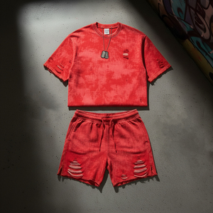 Nouvelle collection : ensemble short et sweat-shirt homme, couleur unie, effet délavé, style streetwear, 2 pièces. - Product Image 3