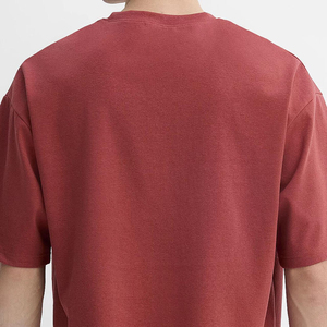 T-shirt court oversize pour homme, rouge, manches courtes, col rond, décontracté, en jersey de coton, couleur unie, tricoté, coupe ajustée - Product Image 5
