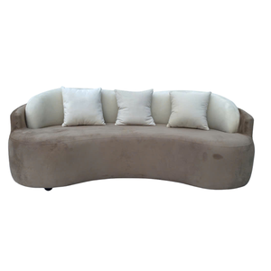 Canapé trois places en bois massif vietnamien, rembourrage en mousse et tissu, design moderne, pour appartement ou hôtel, avec coussin marron et dossier en forme de demi-cercle - Product Image 6