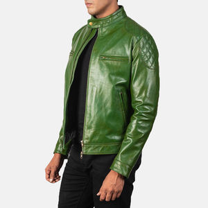 Green Genuine Leather Classic Slim Fit Casual Fashion Genuine <b>Sheepskin</b> Leather Premium Outerwear Classic Flight <b>Jacket</b> - Product Image 5
