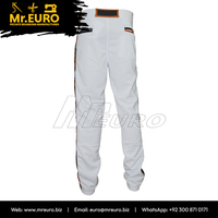 Pantalon de sport unisexe personnalisé en polyester blanc, avec rayures latérales, respirant, imprimé par sublimation, coupe ajustée, braguette zippée, poches antibactériennes