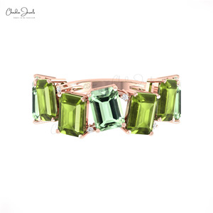 Bague demi-éternité Chordia Jewels en or massif 14 carats avec améthyste verte et péridot véritable 7x5mm, style classique pour femme - Product Image 1