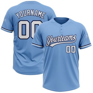 Wholesale Direct Industry Best Selling Custom Light Blue White-Navy Two-<b>Button</b> Unisex Softball Jersey - Product Image 1