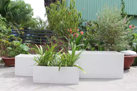 Ensemble de 3 pots de fleurs rectangulaires traditionnels de luxe gris antique en béton enduit d'époxy pour usage extérieur et jardin, écologiques, vente en gros