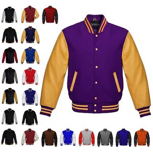Blouson universitaire unisexe personnalisé, chaud, pour l'automne, style baseball, manches en polyester, broderie frontale, streetwear pour lycée - Product Image 2