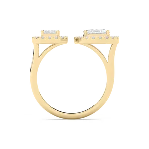 Anillo de compromiso con doble halo de diamantes de corte esmeralda y corte ovalado, elaborado con diamantes redondos laterales en oro rosa, oro blanco y oro amarillo. - Product Image 6