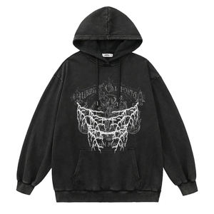 Sweat-shirt à capuche oversize délavé pour homme, style techwear vintage streetwear, imprimé graphique éclair gothique, cyberpunk hip hop - Product Image 1