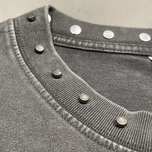 Nouveauté été : Manches amples en coton pur, tricotées respirantes, style rétro, personnalisées, de haute qualité, avec détails perforés, couleur unie, décontractées - Product Image 4