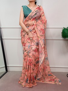 Indian Traditional Ethnic Casual Saree in Floral Print for Daily Wear and Festive Function for Women Fancy Trendy Outfit - Product Image 4