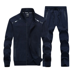 Men's Navy Blue Sporty Tracksuit Set Full Zip <b>Jacket</b> With Side Pockets And Drawstring Pants Breathable Polyester Autumn Wear - Product Image 1