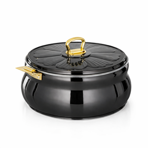 Casserole isotherme durable en acier inoxydable noir, double paroi, avec couvercle, pour garder les aliments au chaud, pot de service de cuisine avec poignée dorée - Product Image 1