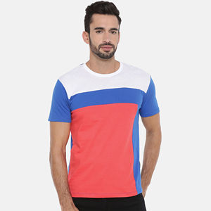 <b>Mens</b> Color Block Multi-Color White Blue Red Short Sleeve Cotton T-<b>Shirt</b> Custom Logo OEM ODM Wholesale Apparel - Product Image 4