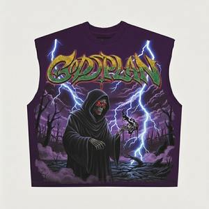 T-shirts Premium Noirs Personnalisables à Motifs Crânes Imprimés par Sublimation pour Hommes, Sans Manches, Coupe Boxy Courte, avec Lettres et Strass - Product Image 6