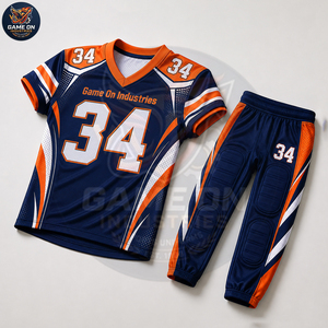 Tenue de sport haute performance marine et orange à séchage rapide pour l'entraînement par sublimation – Uniforme de football américain à prix de gros - Product Image 2