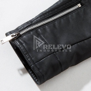 Veste Homme Noire en Cuir Texturé avec Col Montant, Style Formel Tendance, Fermeture Éclair, Respirante, Coton et Polyester, Idéale pour l'Automne - Product Image 5