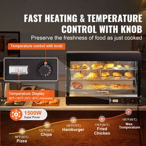 Espositore Riscaldato Commerciale a 3 Livelli 1500W con Controllo Manuale della Temperatura e Ripiani Regolabili 86-185°F - Product Image 2