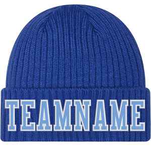 Blue Ribbed Beanie Hat with White Teamname Embroidery Unisex Casual <b>Winter</b> <b>Cap</b> for Adults 56-58CM Head Circumference - Product Image 3