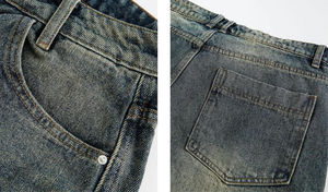 Shorts cargo en jean pour hommes, coupe ample, style hip-hop, effet vieilli, délavé, à empiècements, style jorts, streetwear, oversize, boardshorts - Product Image 6