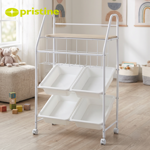 4 Tier <b>Rolling</b> Storage Cart with 4 White Bins Metal Frame Multilayer Organizer for Food and Kitchen Use - Product Image 5