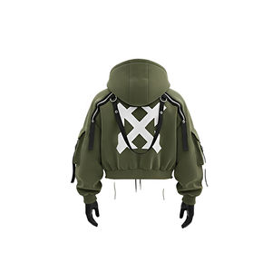 Sudadera con Capucha Táctica Extra Grande Personalizada de Alta Calidad para Hombre y Mujer, Estilo Urbano Cortado, de Algodón Terry - Product Image 3