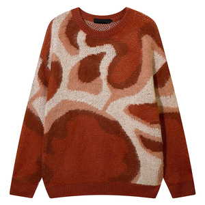 Custom Logo <b>Pullover</b> <b>Men</b> Brushed Mohair Fuzzy Crew Neck Oversized Jacquard Knit Sweater Drop Shoulder Knitwear <b>Men's</b> Sweater - Product Image 6