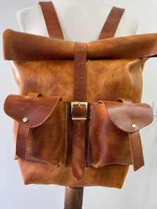 Leather <b>Roll</b> <b>Top</b> <b>Backpack</b> Lightweight Rucksack For Women Elegant Designer Style Travel Bag LRTB-0183 - Product Image 3