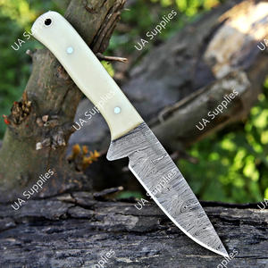 Cuchillo EDC de Hoja Fija de Acero de Damasco Hecho a Mano con Punta Caída para Caza y Camping al Aire Libre, Mango Ergonómico de Hueso de Camello, Grado Industrial - Product Image 2