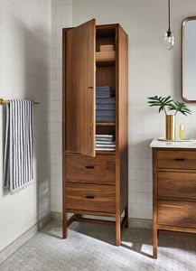 Mueble de Baño Alto y Estrecho de Madera de Teca con Cajones Profundos y Persiana Superior de Panel Único - Product Image 1
