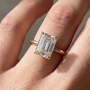 Moissanite Solitaire 3.5Ct <b>Emerald</b> Cut Diamond Engagement <b>Ring</b> in 18kt Gold Plated 925 Sterling <b>Silver</b> for Women's from India. - Product Image 6