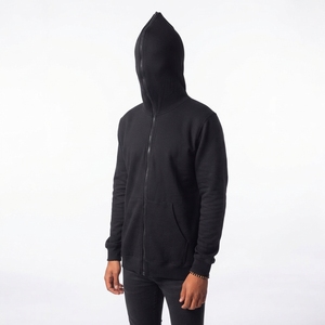 Sudadera con capucha negra de invierno para hombre, de punto, con cremallera, manga larga, con estampado por descarga, estilo casual urbano - Product Image 3