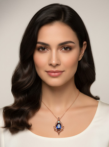 Collar de plata 925 chapado en oro rosa con piedra azul y ópalo para fiestas. - Product Image 4