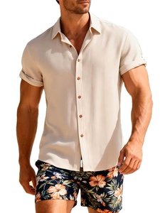 Men's Striped Breathable Comfortable Stand Collar <b>Button</b> Summer Casual Vacation <b>Shirts</b> 100% Polyester Fabric - Product Image 3