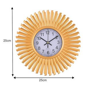 Gold Sunburst Metal Wall <b>Clock</b> Quartz Analog <b>Battery</b> Powered Single Face Geometric Art Deco for Living Room Decor - Product Image 5