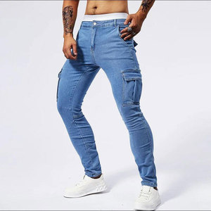 Vaqueros Cargo de Mezclilla para Hombre, Corte Slim Fit, Color Azul Claro, Algodón, Casual, Cintura Media, Lavado Regular - Product Image 3