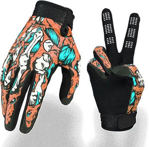 <b>Skeleton</b> Print <b>Full</b> Finger Cycling Gloves With Hook And Loop Closure Non Slip Nylon Unisex Outdoor Racing Gloves - Product Image 5