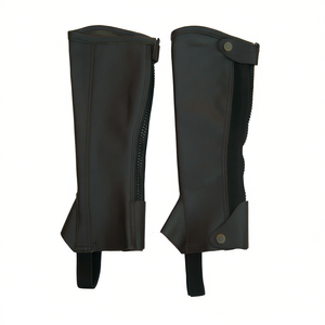 Custom Logo Unisex Horse Riding <b>Half</b> <b>Chaps</b> Synthetic Leather Zipper Closure Mid Rise Flexible Durable Equestrian Wear - Product Image 2