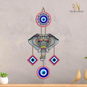 Artvibes Macramé Mandala Éléphant Œil protecteur Décoration murale pour entrée de maison Décoration Vastu - Product Image 4