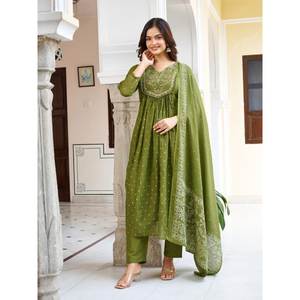 Hermoso Salwar Kameez de Algodón para Fiestas, Talla XL, Top y Pantalón con Dupatta, Elegante Ropa de Fiesta - Product Image 1