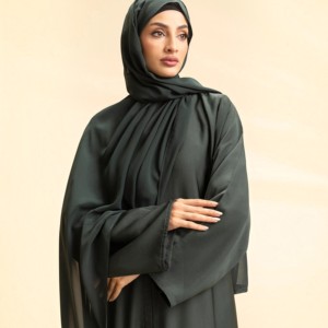Women's Dark Green Polyester Breathable Loose Fit Abaya Long Sleeve Floor Length Straight Hem Applique <b>Modest</b> <b>Dress</b> Middle East - Product Image 6