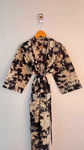 Indian Night Gown and <b>Beach</b> Wear Dress Indian Cotton Print <b>Kimono</b> Style Sleepwear Handmade Maxi Gown Dress Women Bathrobe - Product Image 3