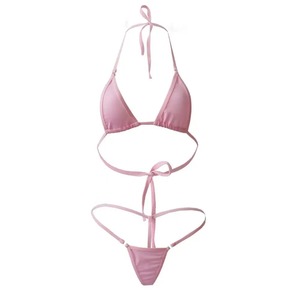 Ensemble de maillot de bain deux pièces pour femme, très populaire, avec haut triangle dos nu et bas string, couleur unie - Product Image 3