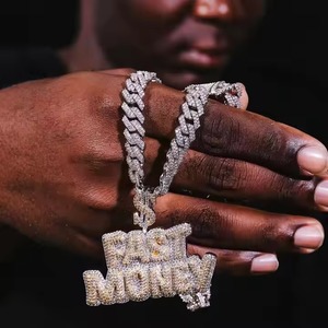 Colgante de Alta Calidad con Letra 'Money' Chapado en Plata 925 con Microincrustaciones de Moissanita, Estilo Hip Hop de Lujo, Joyería Unisex - Product Image 1