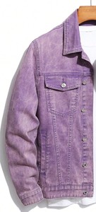 Veste en jean pour homme, classique, boutonnée, bleu uni, coton, décontractée, poches déchirées - Product Image 5