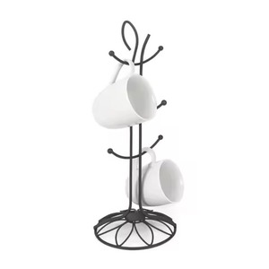 Support à tasses vertical en fer noir, 6 bras semi-circulaires, base ronde en fil métallique, pour table de cuisine, arbre à tasses, porte-tasses - Product Image 3